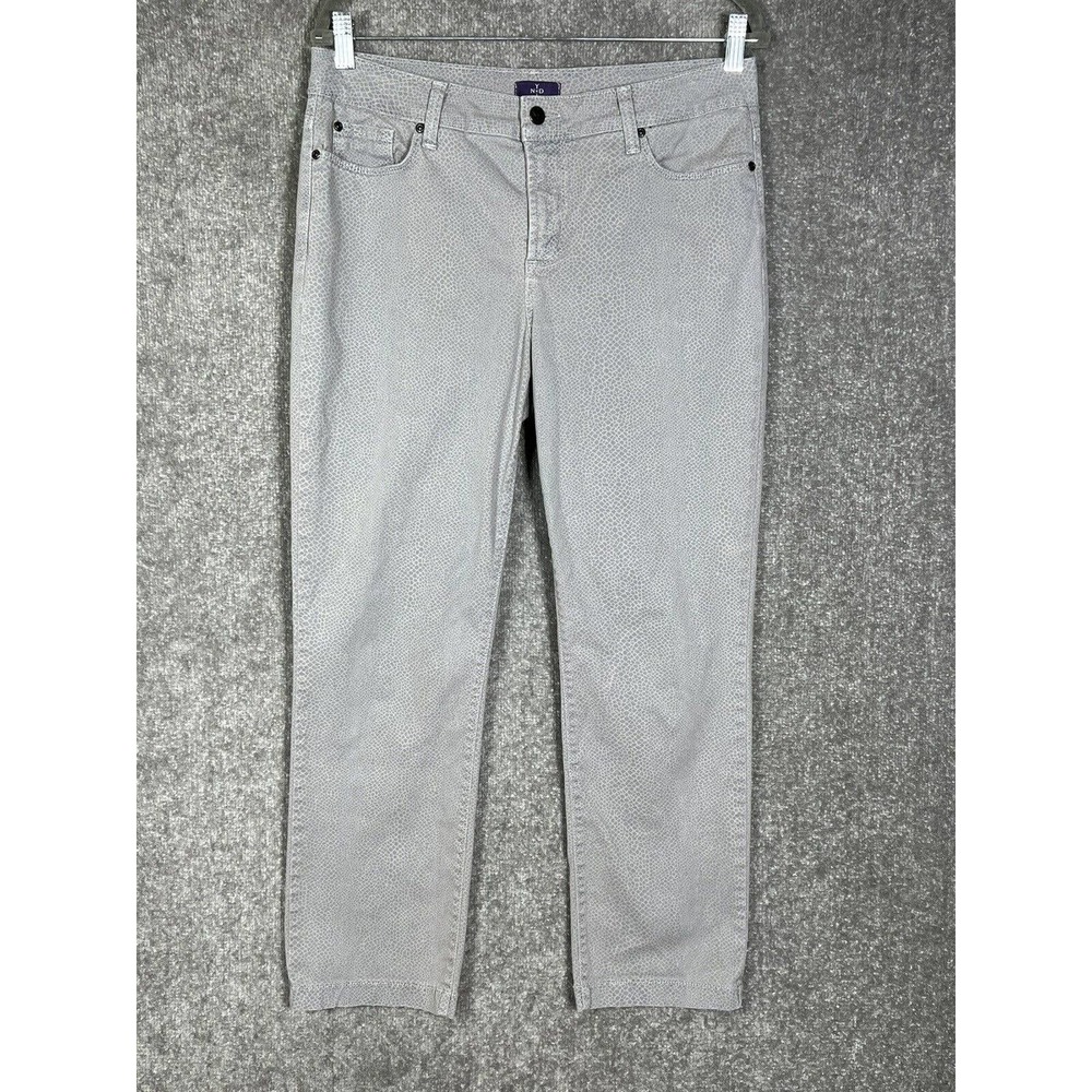NYDJ Gray Snakeskin Print Jeans Womens Size 10 Stretch Relaxed Straight‎ Leg